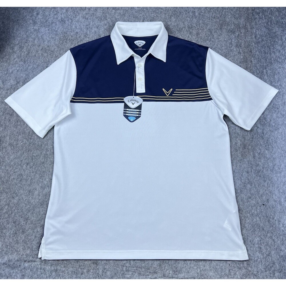Callaway Golf Men's Performance Polo Shirt Short Sleeve White Blue Size L NWT